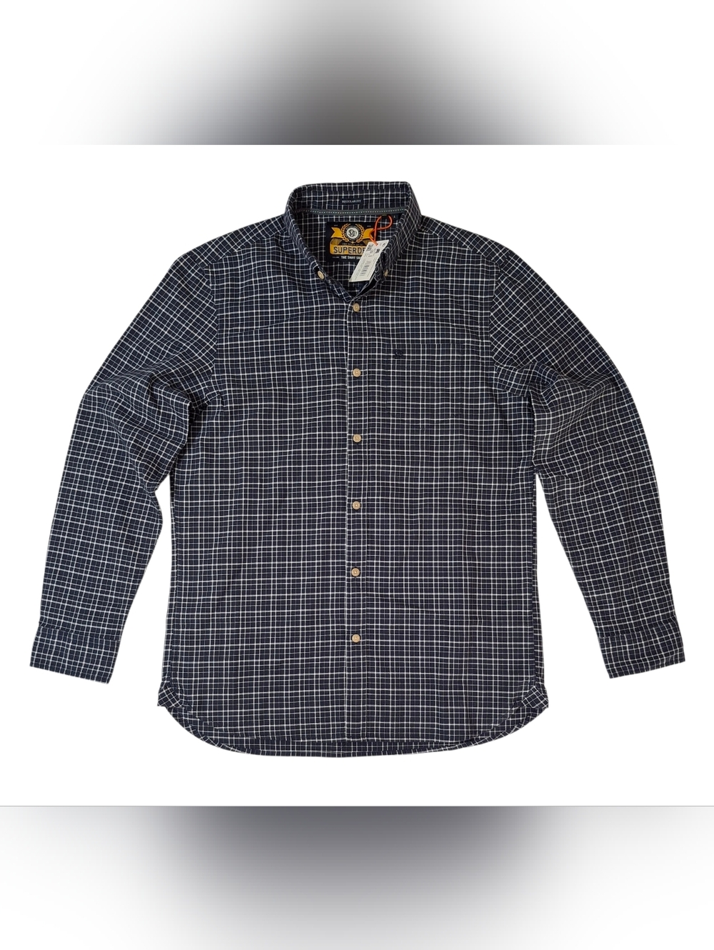 Superdry Men's Premium Navy White Check Oxford Button Down Shirt Size Large